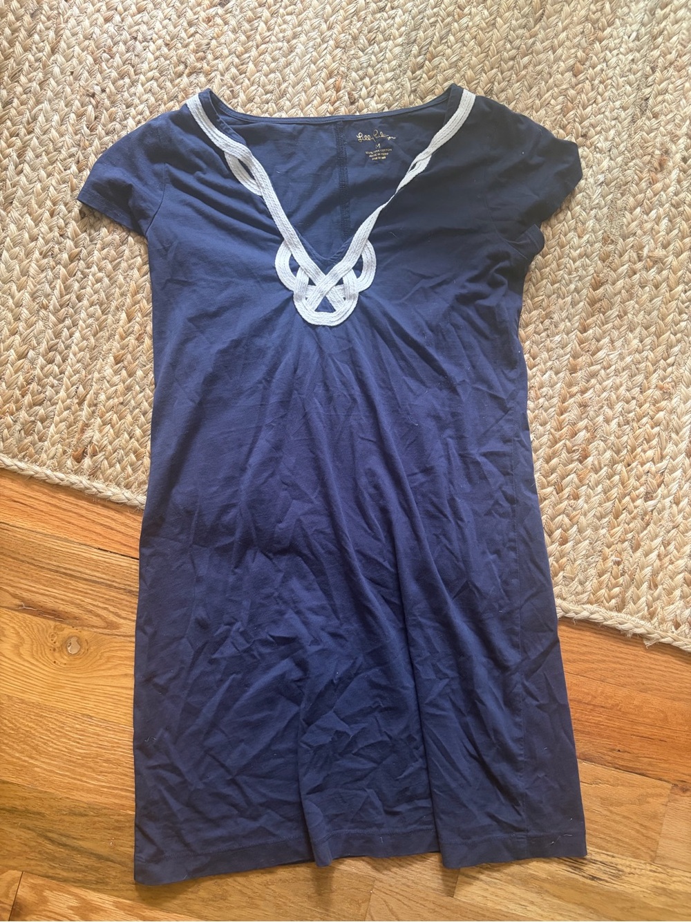Lilly Pulitzer Navy Mini Dress with White Braided V-Neck